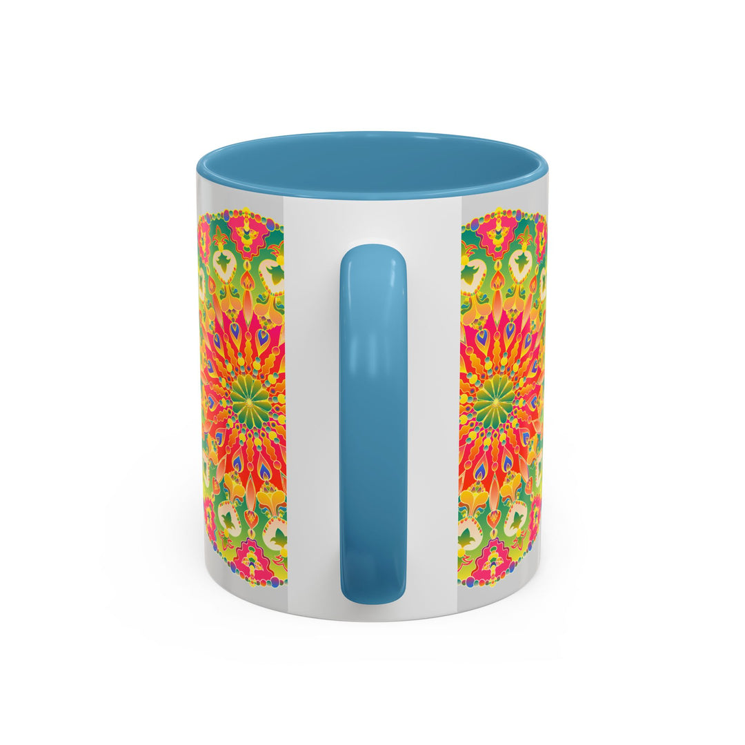 Colorful and vibrant mandala art mug featuring intricate designs and bold hues