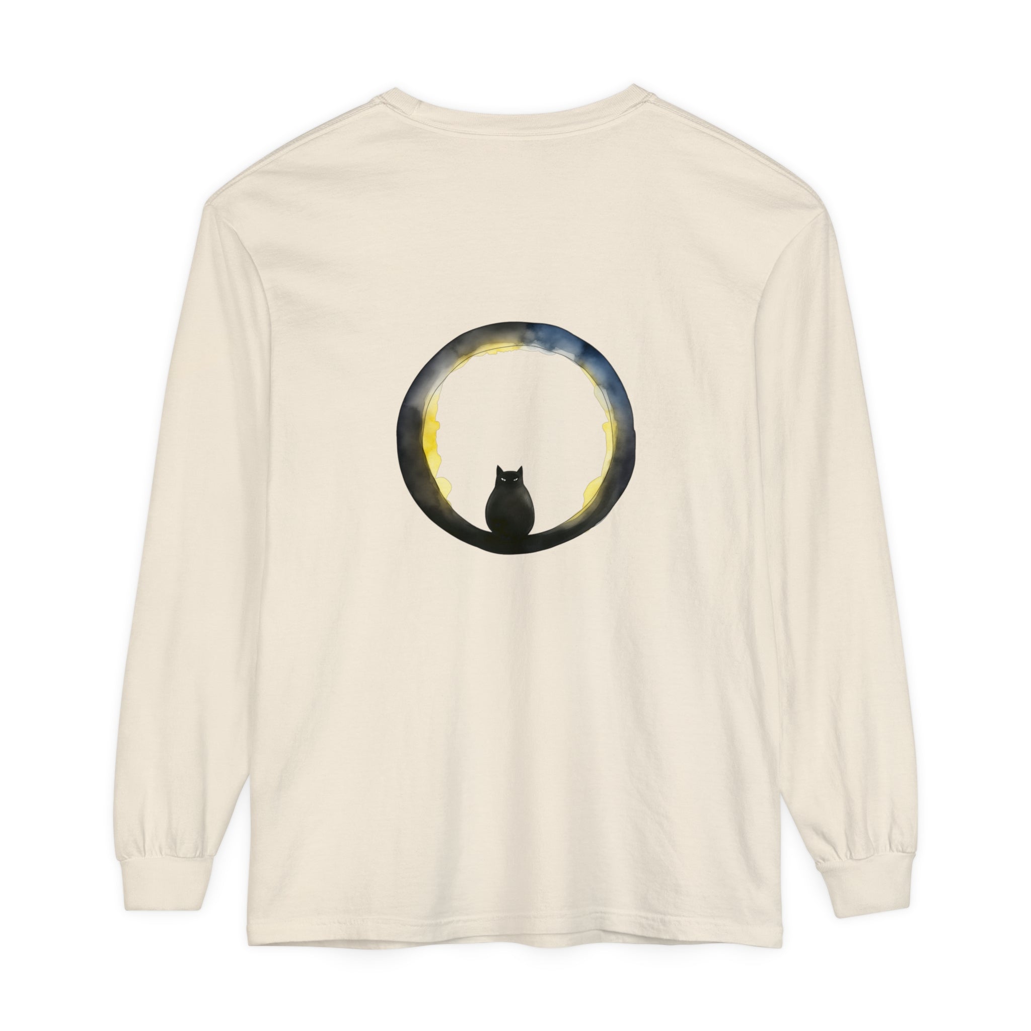 Black Cat Crescent Moon Halloween T-Shirt with spooky design and full moon backdrop