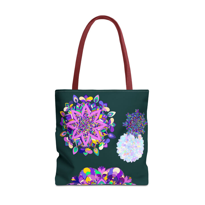 Large round mandala tote bag with intricate floral design and vibrant colors