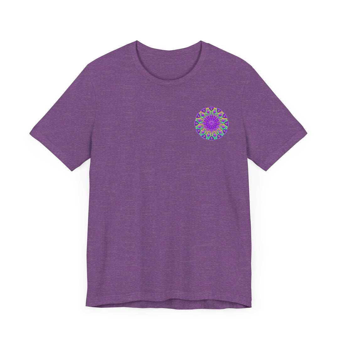 Beautiful purple mandala tee featuring intricate design for spiritual peace and harmony, perfect for meditation and yoga practice