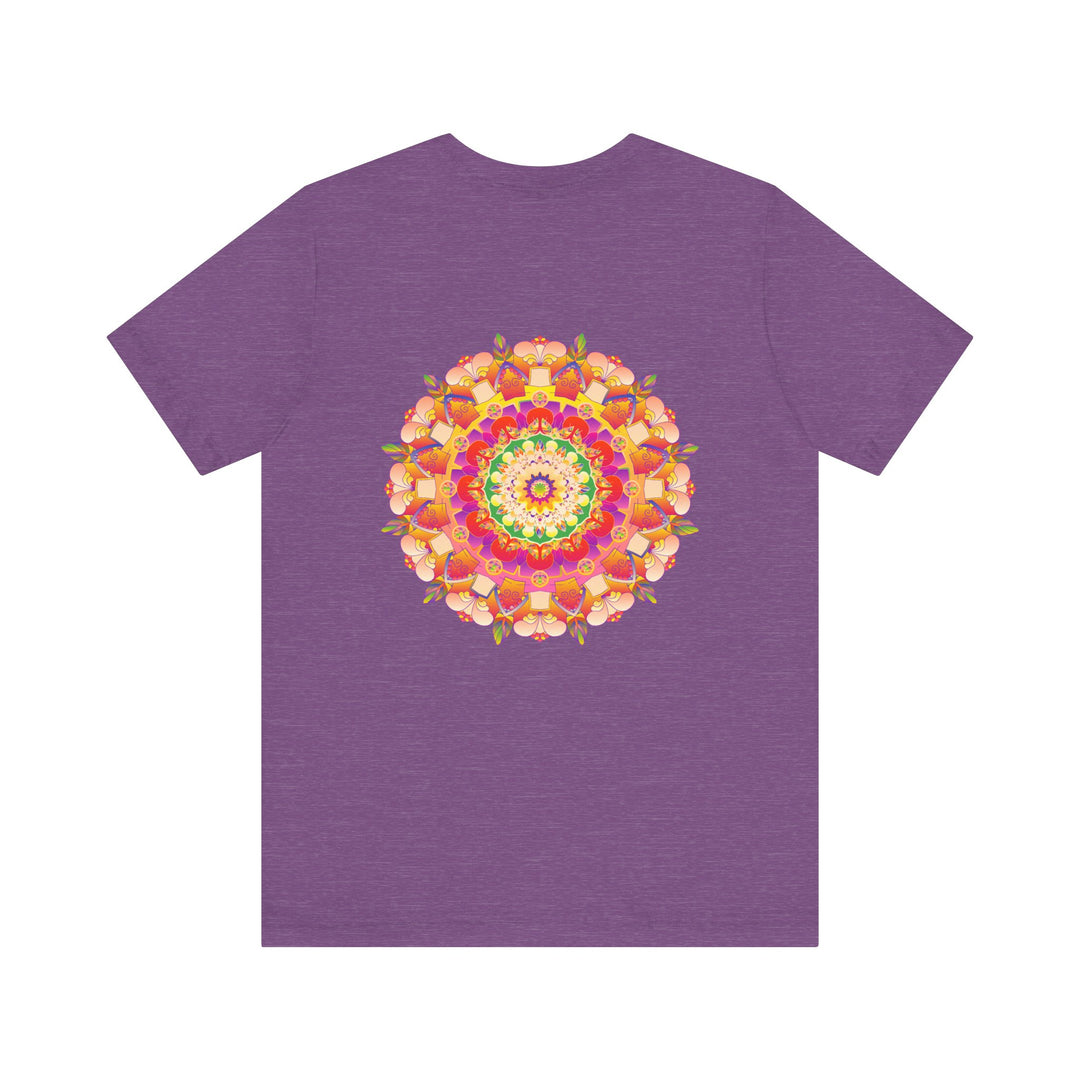 Colorful and intricate mandala design on a t-shirt promoting spiritual peace and harmony