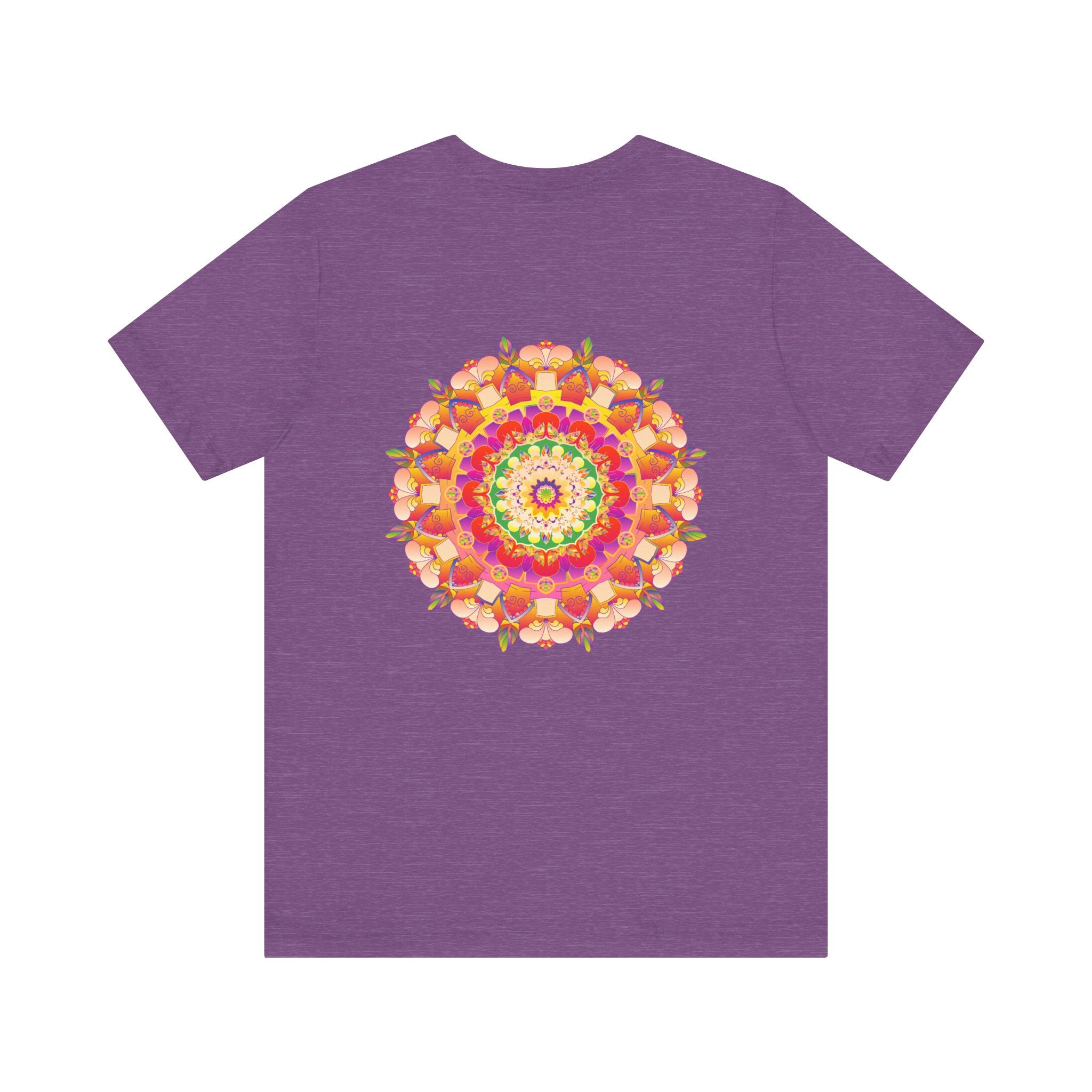 Colorful and intricate mandala design on a t-shirt promoting spiritual peace and harmony