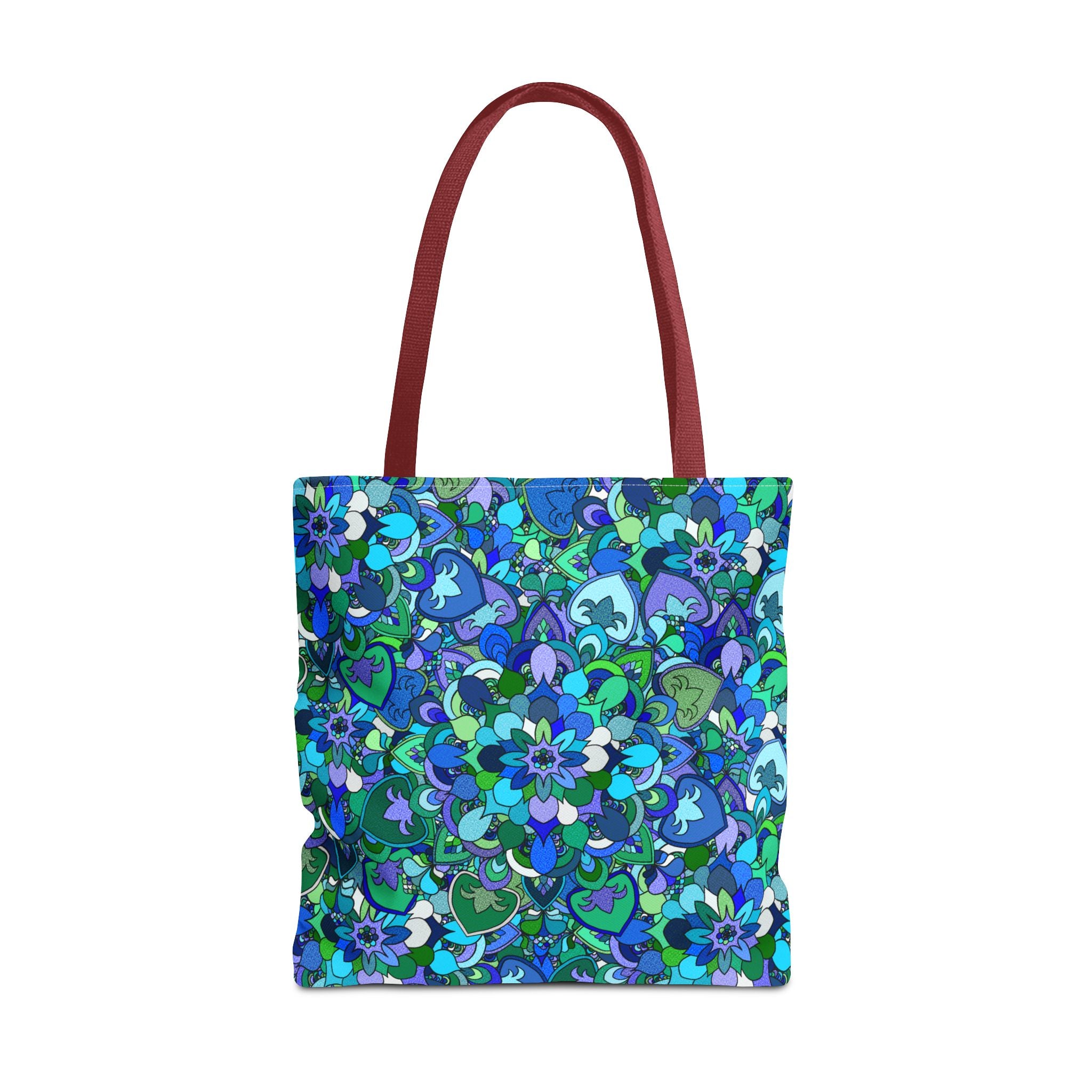 Blue Green Floral Mandala Tote Bag — Vibrant All-Over-Print Shopper