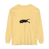 Black cat sleeping peacefully on a unisex long sleeve t-shirt