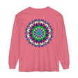 Vibrant mandala long sleeve t-shirt featuring intricate design, perfect for all genders