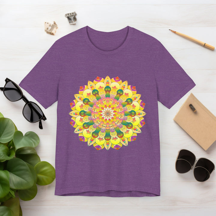 A beautiful and colorful Vibrant Mandala Tee, symbolizing spiritual peace and harmony, perfect for meditation and yoga practices