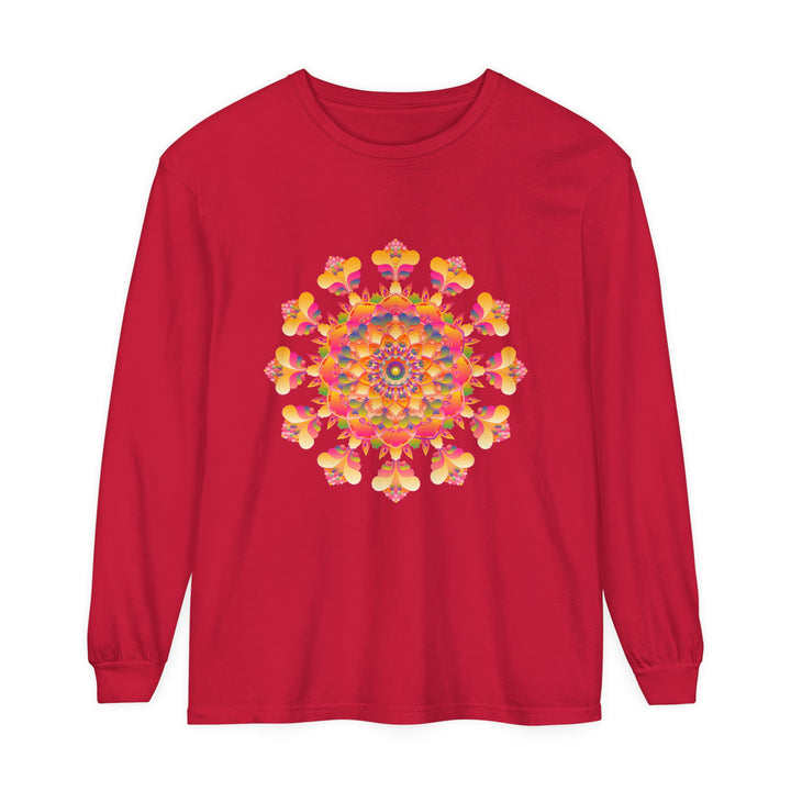 Colorful and intricate mandala design on a long sleeve unisex t-shirt