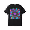 Unisex mandala t-shirt made from 100% ring-spun cotton, hand-drawn mandala art, garment-dyed for extra comfort