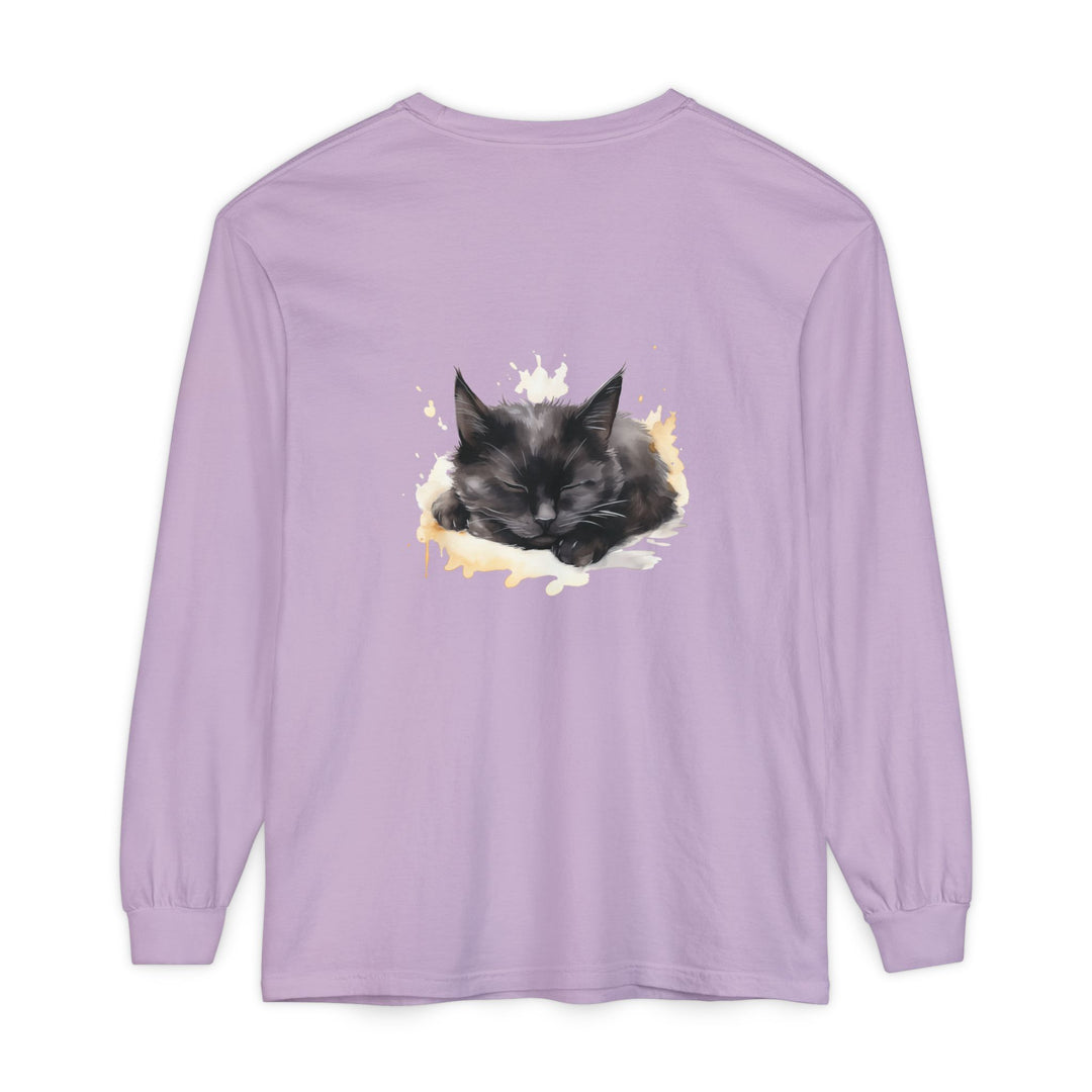 Langarm-T-Shirt mit Aquarellmotiv „Schlafende Katze“