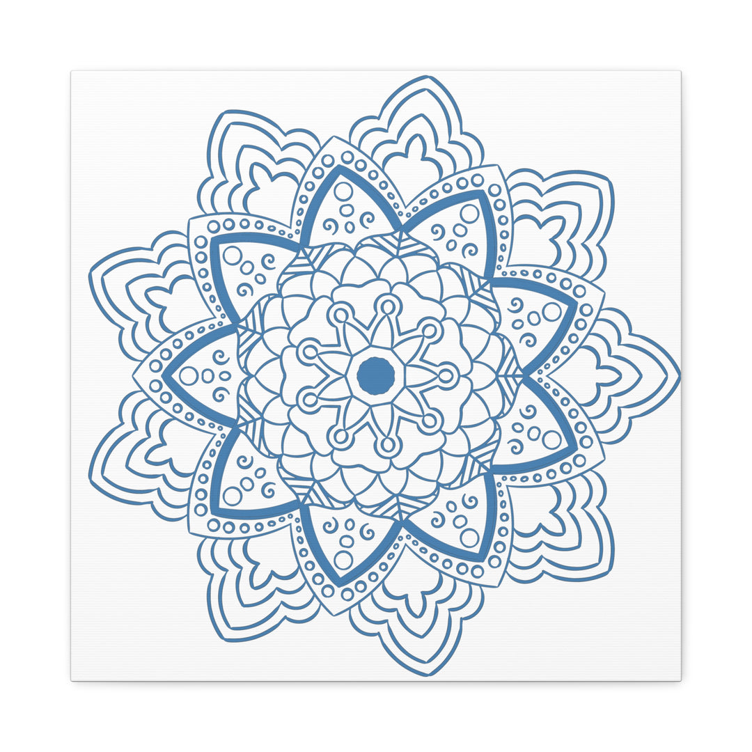 Handmade Mandala Art in Steel Blue with Matte Canvas, Stretched, 125 Frame for Wall Décor