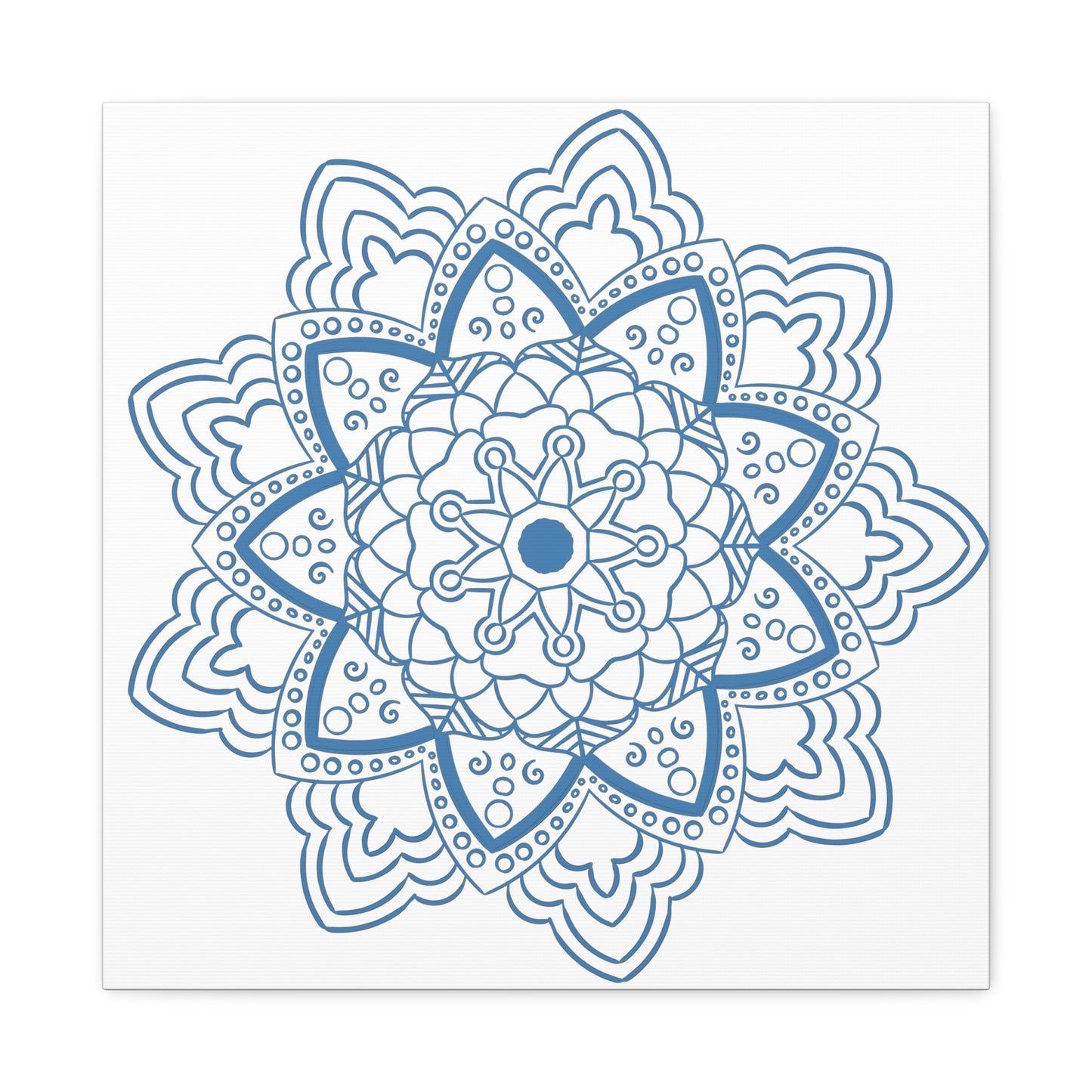 Handmade Mandala Art in Steel Blue with Matte Canvas, Stretched, 125 Frame for Wall Décor