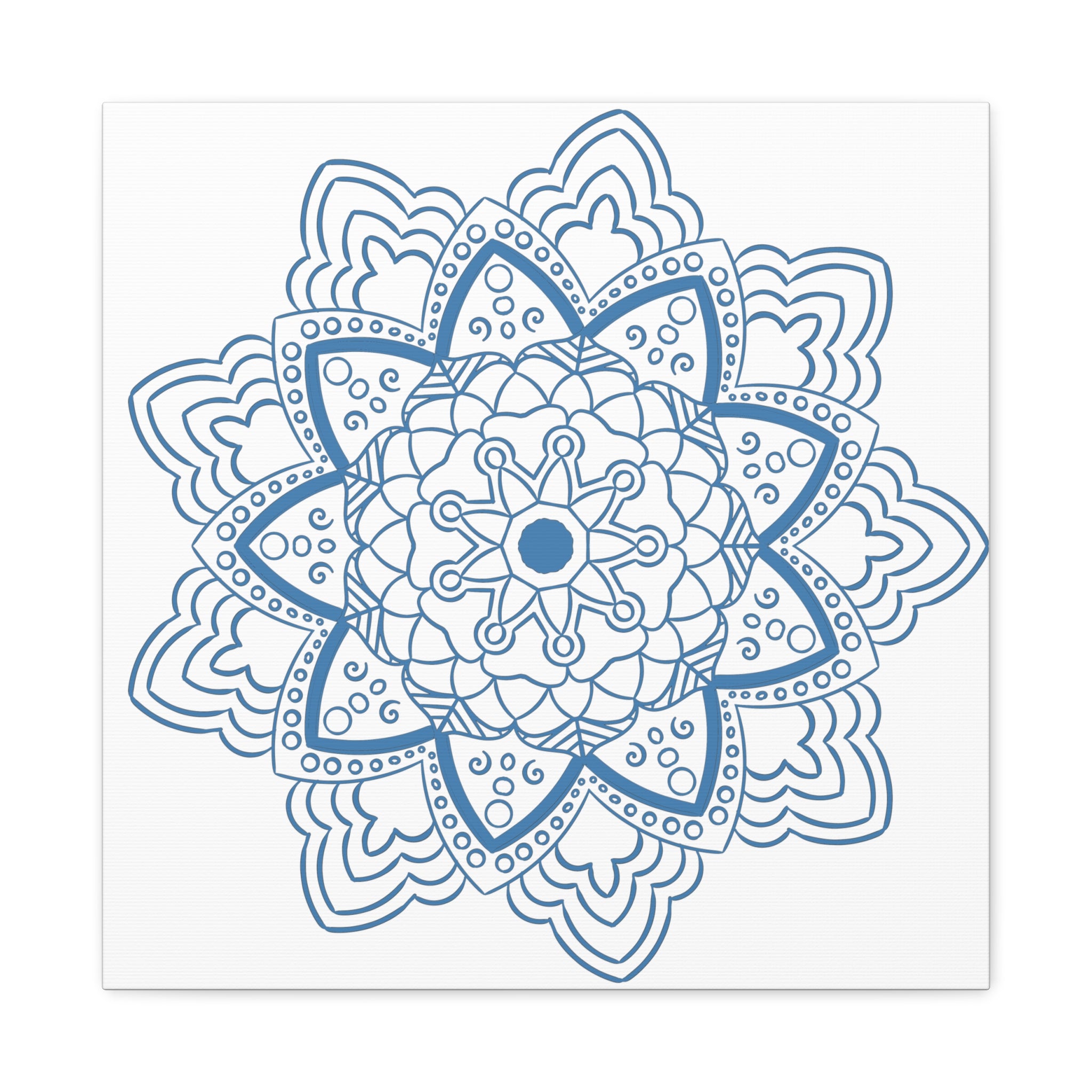 Handmade Mandala Art in Steel Blue with Matte Canvas, Stretched, 125 Frame for Wall Décor