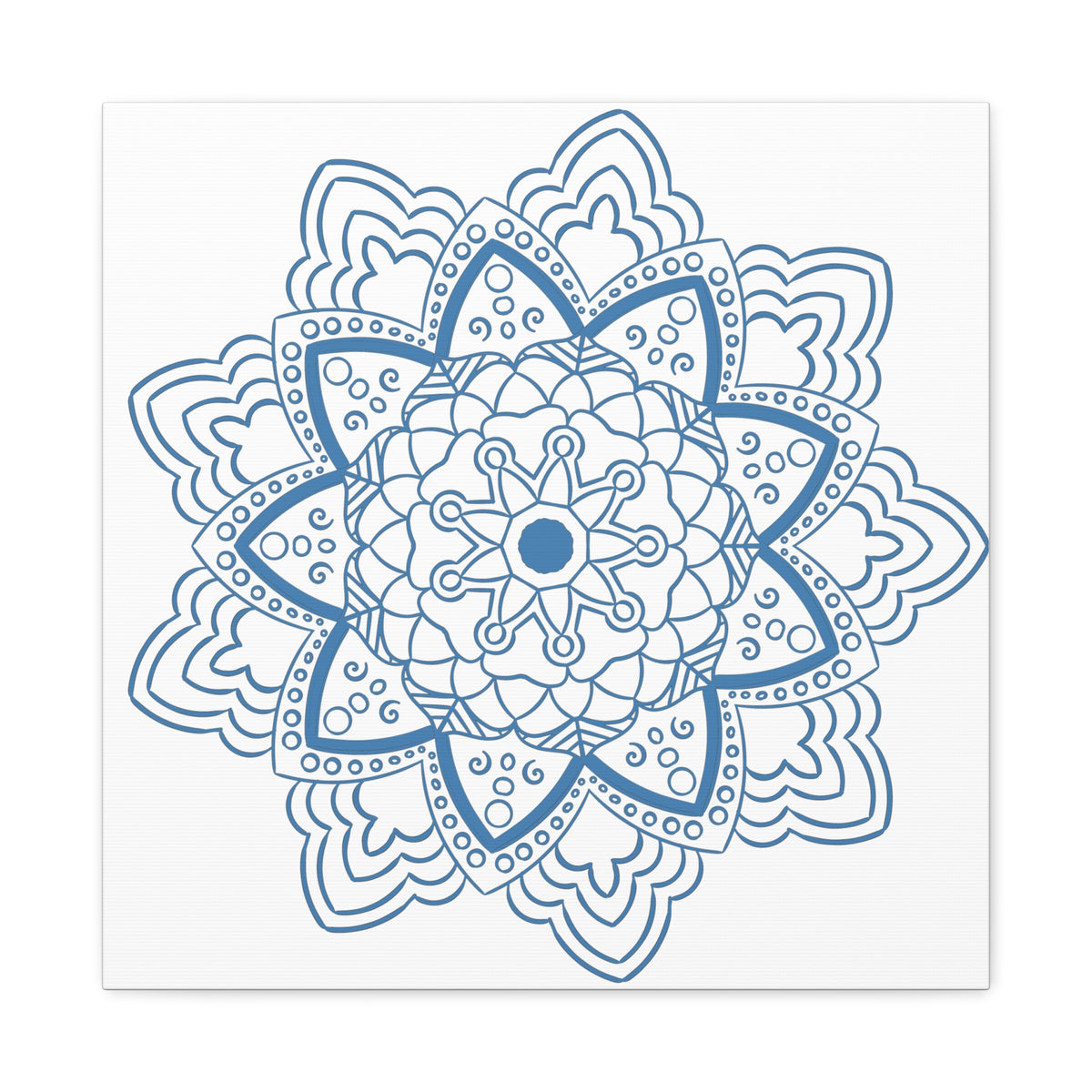 Handmade Mandala Art in Steel Blue with Matte Canvas, Stretched, 125 Frame for Wall Décor