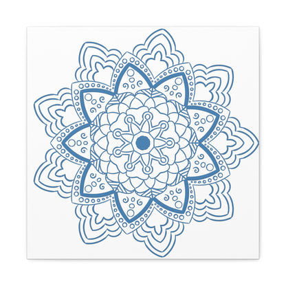 Handmade Mandala Art in Steel Blue with Matte Canvas, Stretched, 125 Frame for Wall Décor