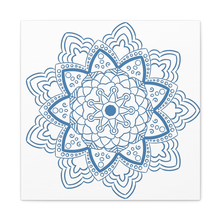 Handmade Mandala Art in Steel Blue with Matte Canvas, Stretched, 125 Frame for Wall Décor