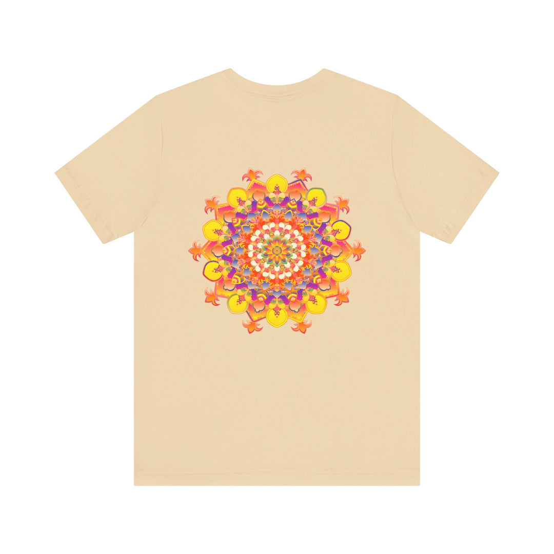 A colorful, vibrant mandala design on a tee promoting spiritual peace and harmony