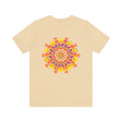 A colorful, vibrant mandala design on a tee promoting spiritual peace and harmony
