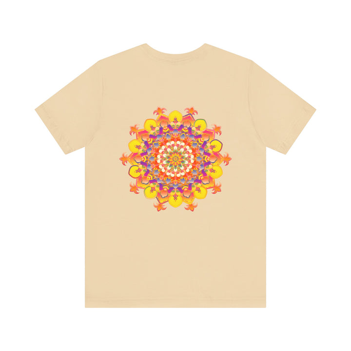 A colorful, vibrant mandala design on a tee promoting spiritual peace and harmony