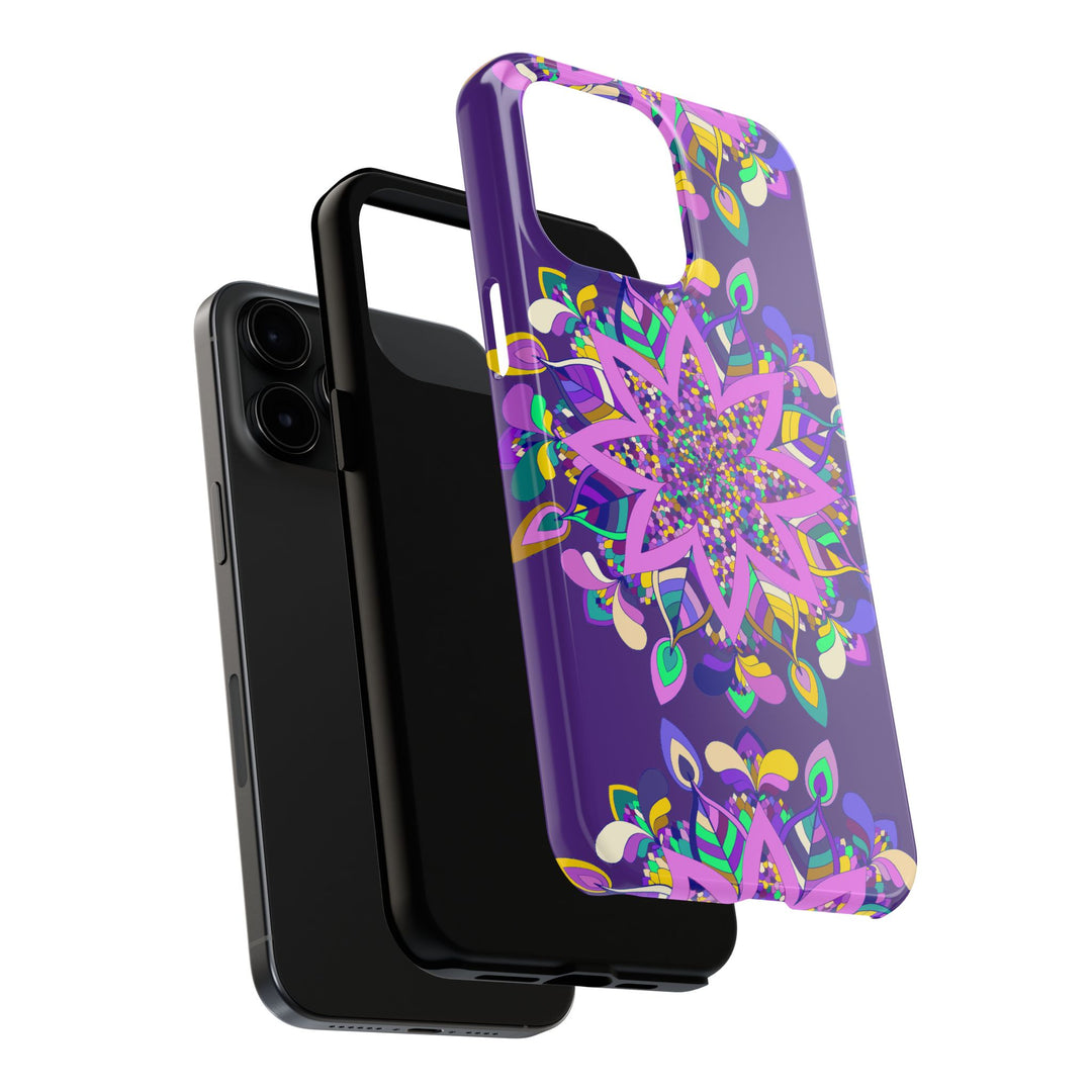 Hand drawn purple Mandala Art Phone Case designed for iPhone X/XS