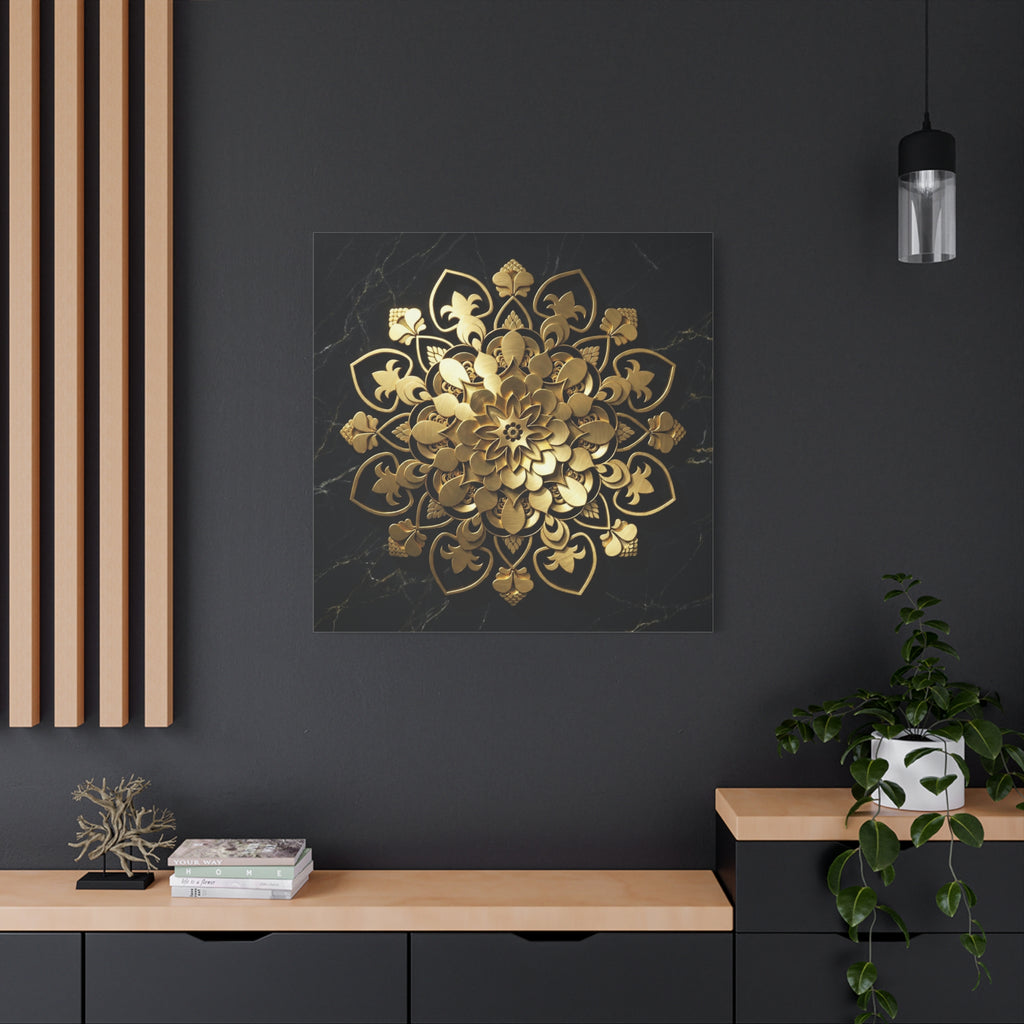 Das Stille Zentrum – Leinwand aus schwarzem Marmor und Gold