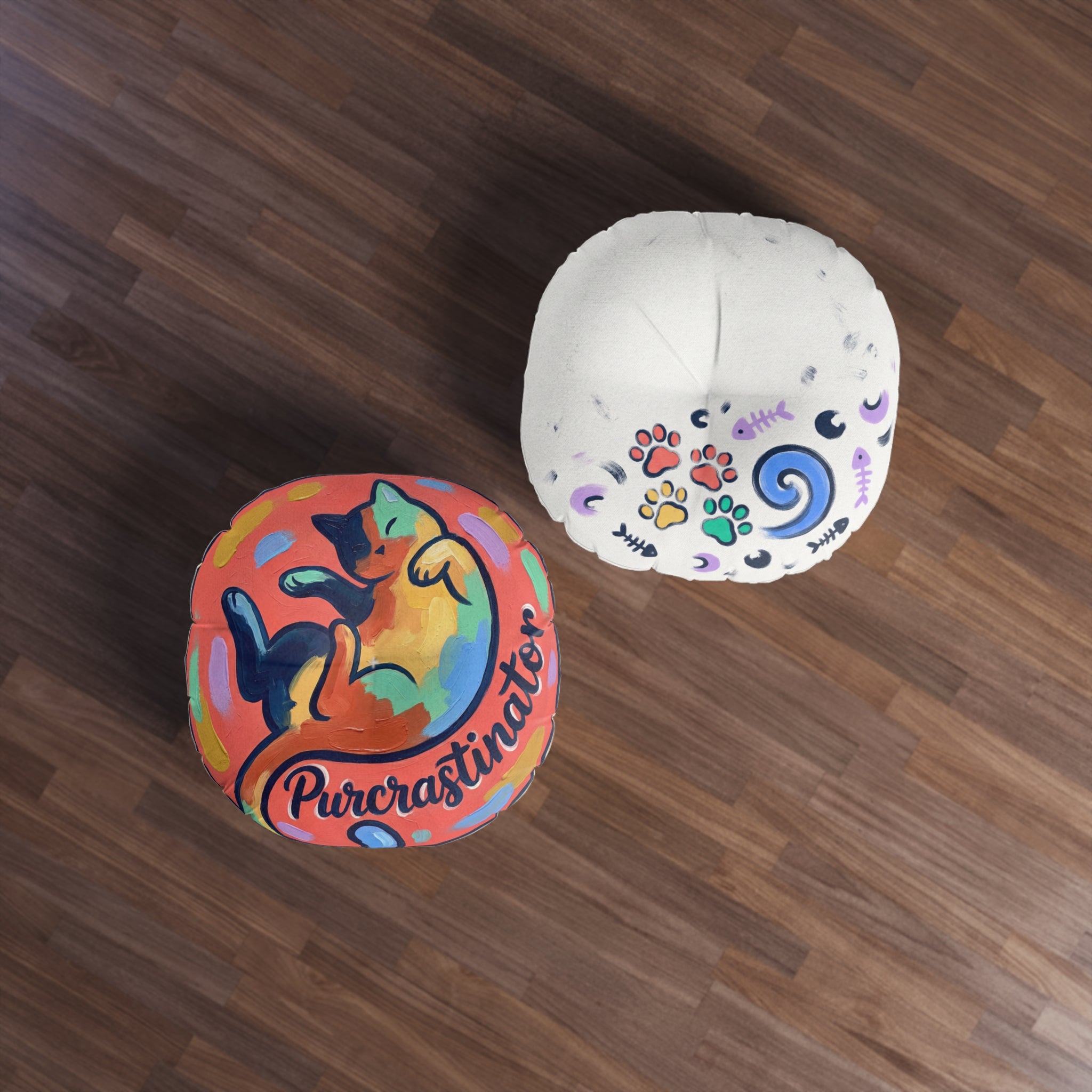 Purrcrastinator Cat Cushion — Cozy Round Floor Pillow