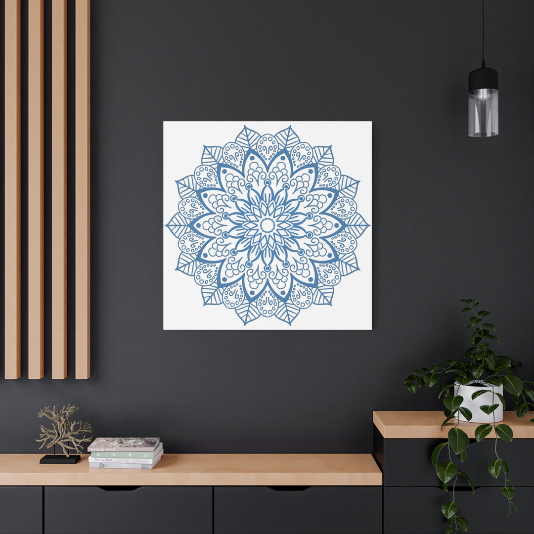 Beautifully handcrafted steel blue canvas featuring intricate mandala art design