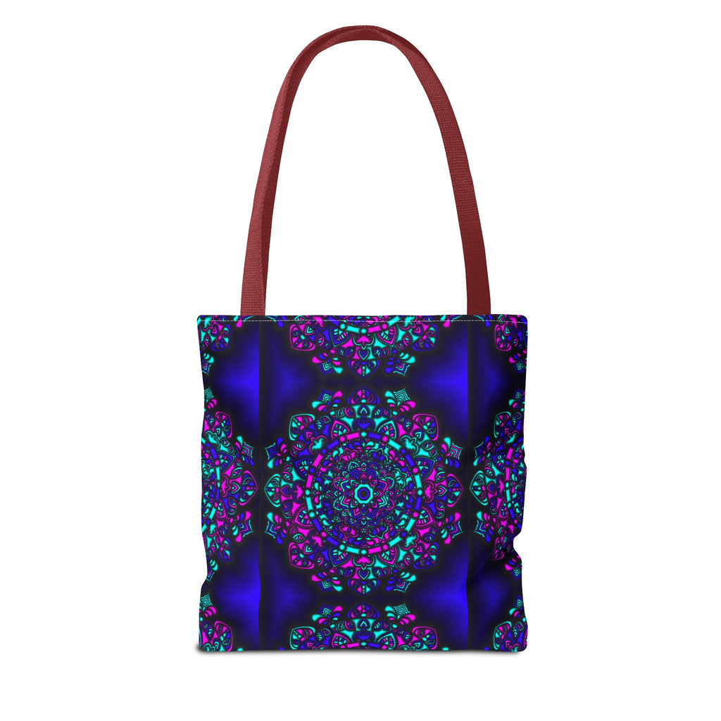 Kaleidoscope Mandala Tote Bag — Vibrant Neon Floral Pattern