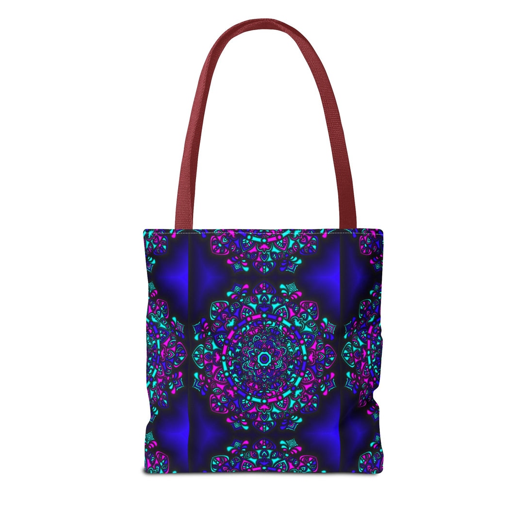 Kaleidoscope Mandala Tote Bag — Vibrant Neon Floral Pattern