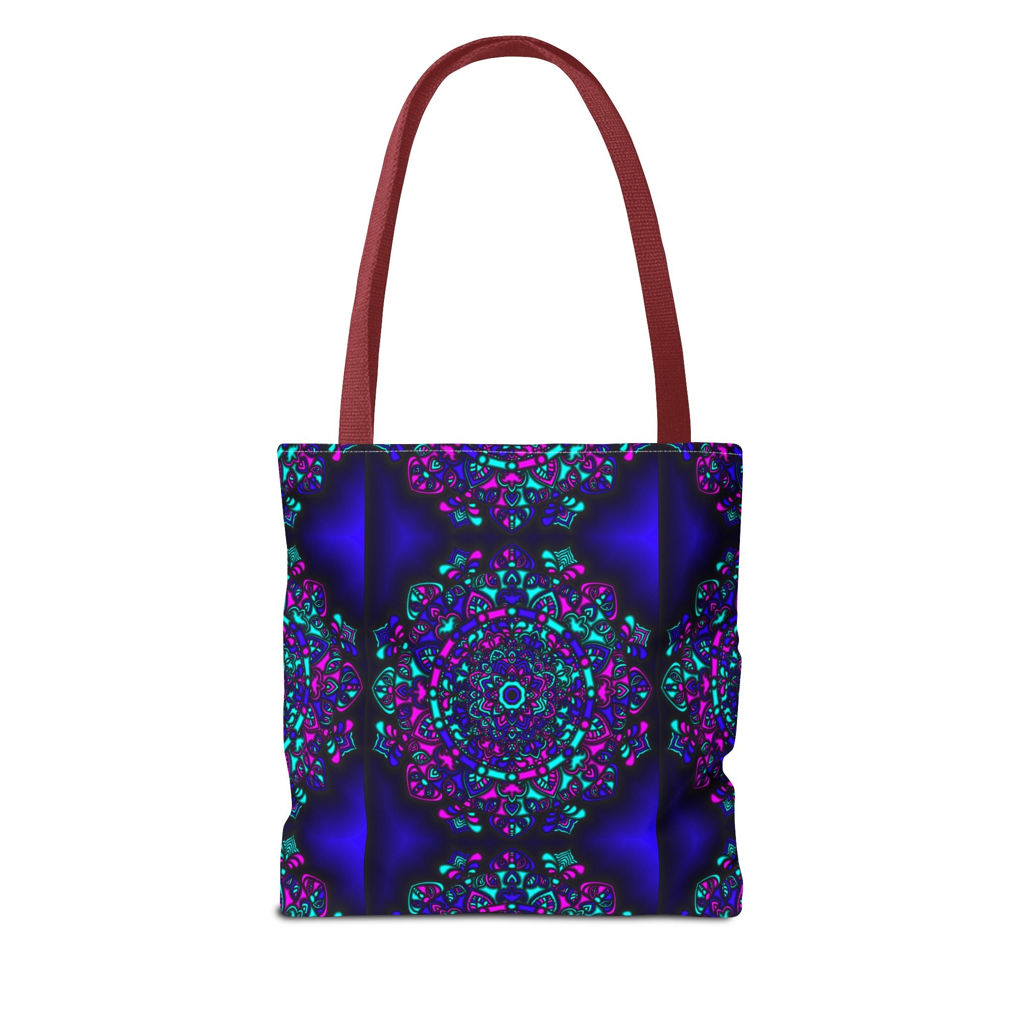 Kaleidoscope Mandala Tote Bag — Vibrant Neon Floral Pattern