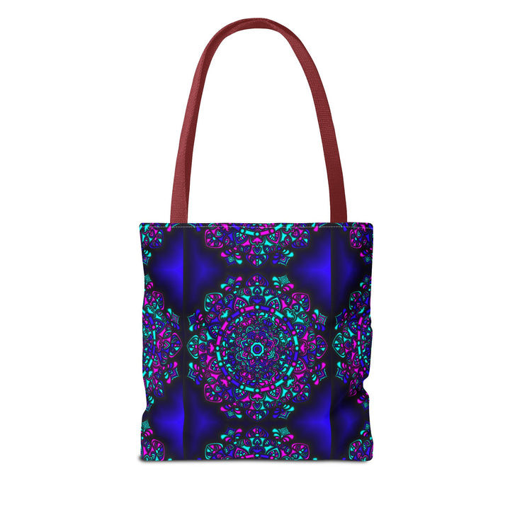 Kaleidoscope Mandala Tote Bag — Vibrant Neon Floral Pattern