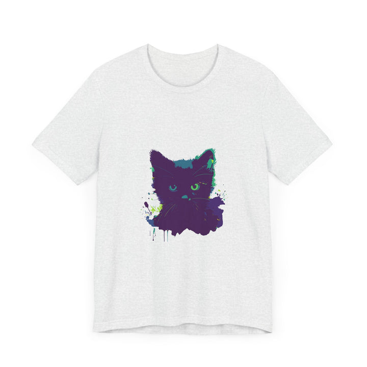 Stylish Black Cat Mystery Watercolor T-Shirt with vibrant watercolor design