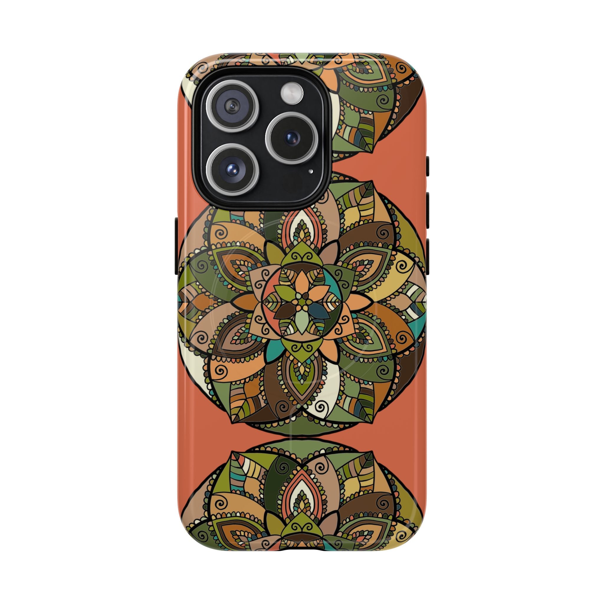 Mandala Floral Tough Magnetic Phone Case — Boho Earth-Tone Protective Cover