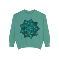 Beautiful blue and green mandala sweatshirt with intricate and detailed design
