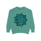 Beautiful blue and green mandala sweatshirt with intricate and detailed design