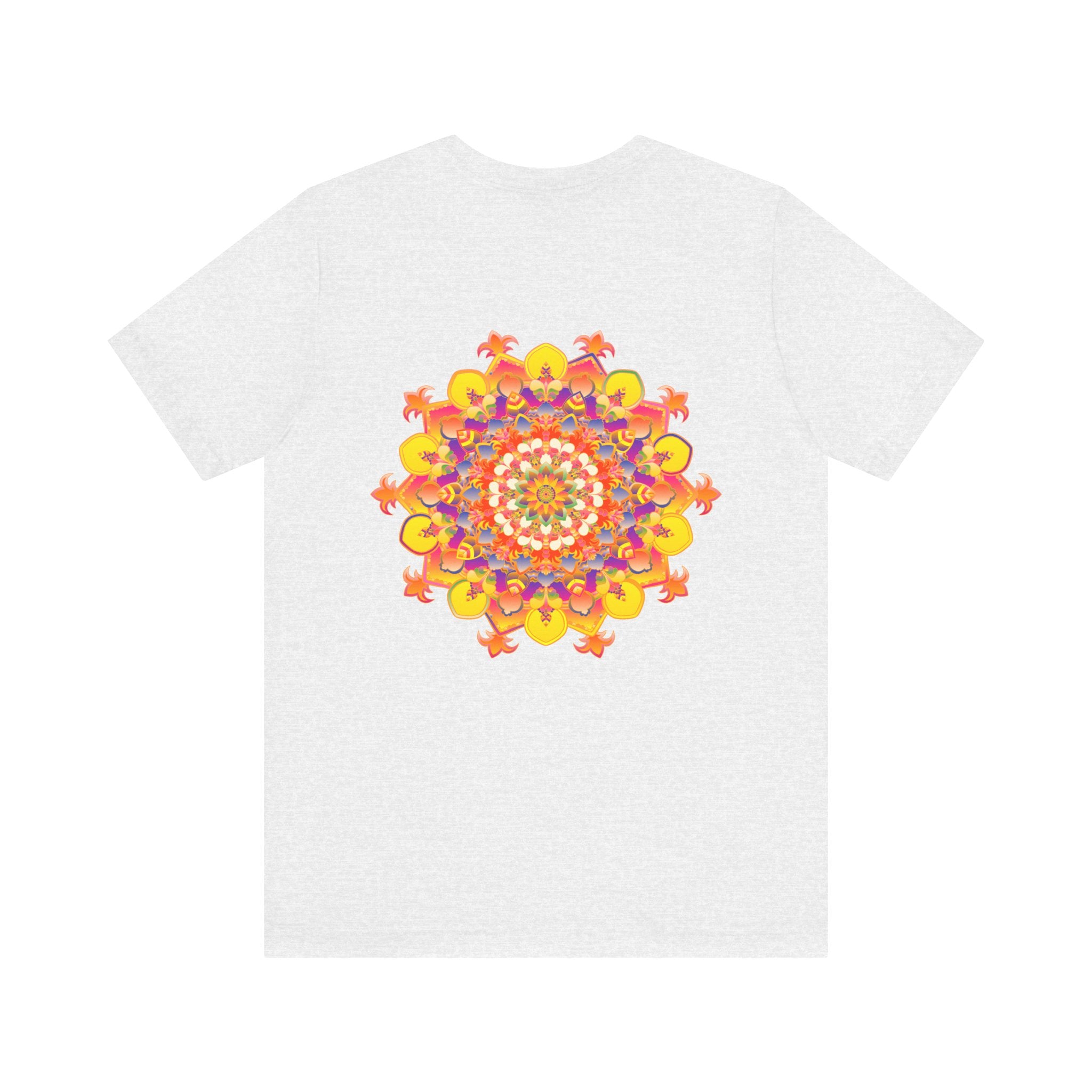 A person wearing the Vibrant Mandala Tee while engaging in yoga, finding inner peace and strength