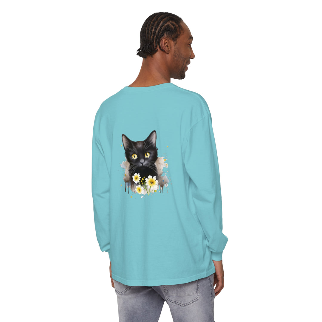 Black Cat Watercolor Floral Unisex T-Shirt with vibrant, hand-painted design