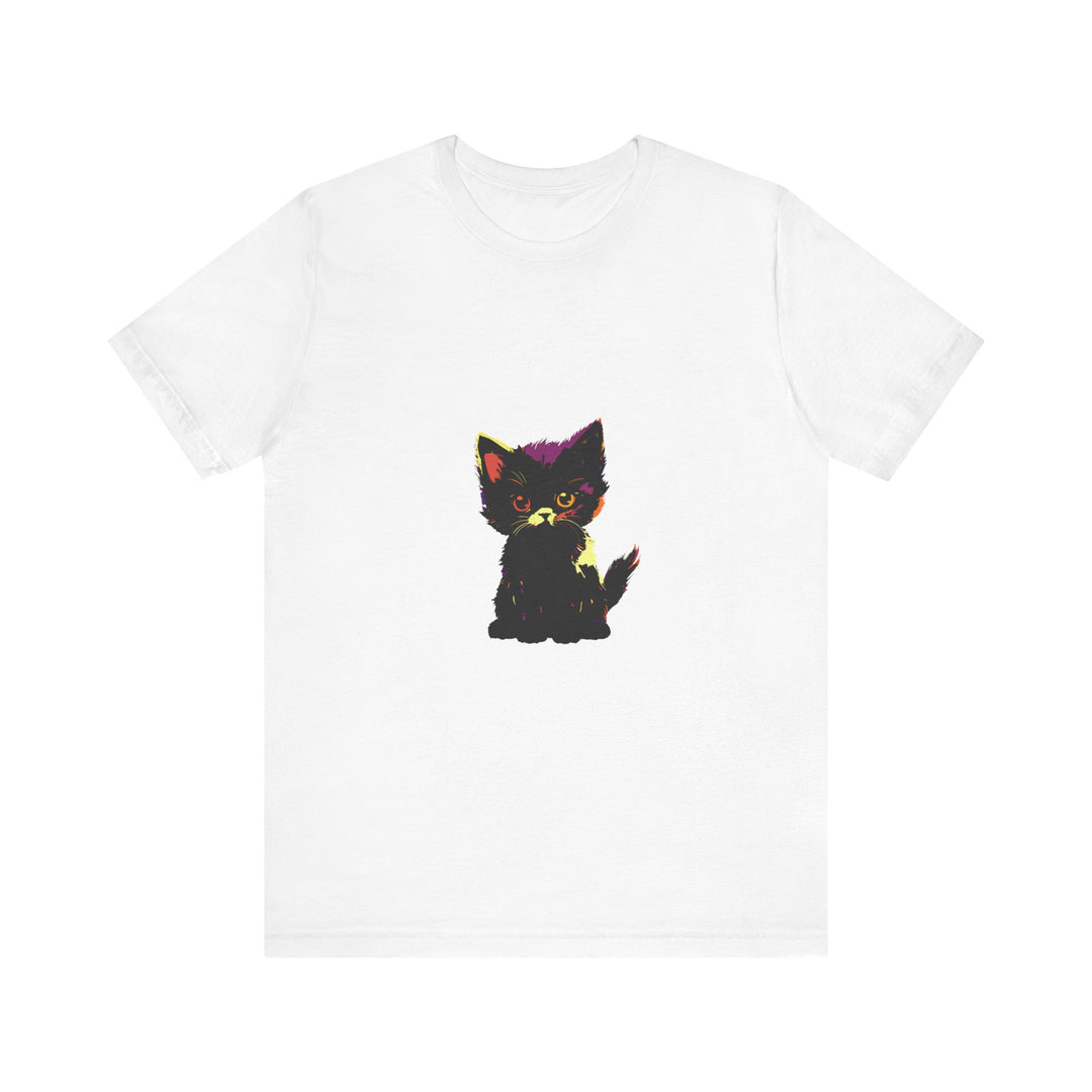 Neon Black Cat Mystery T-Shirt with vibrant neon colors and mysterious black cat design