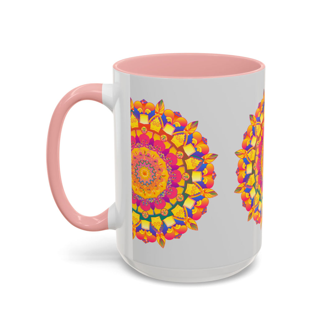 Grey Ceramic Mug with Stunning Vibrant Mandala Design