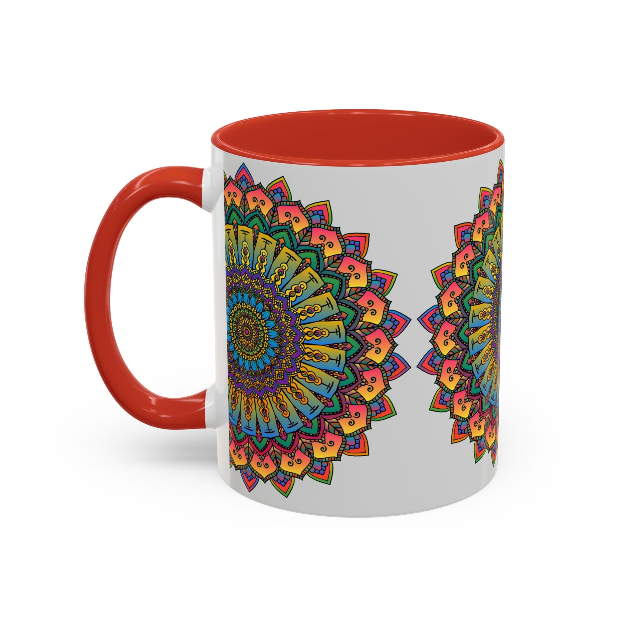 Beautiful and vibrant mandala art mug featuring spiritual and colorful design