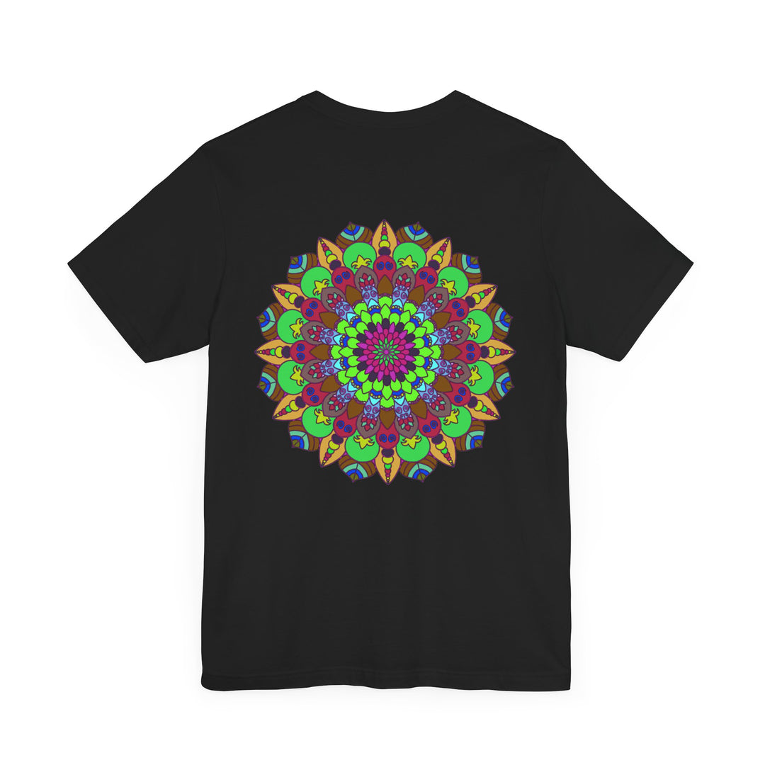 Vibrant mandala t-shirt featuring a colorful design symbolizing peace and harmony