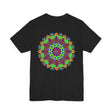 Vibrant mandala t-shirt featuring a colorful design symbolizing peace and harmony