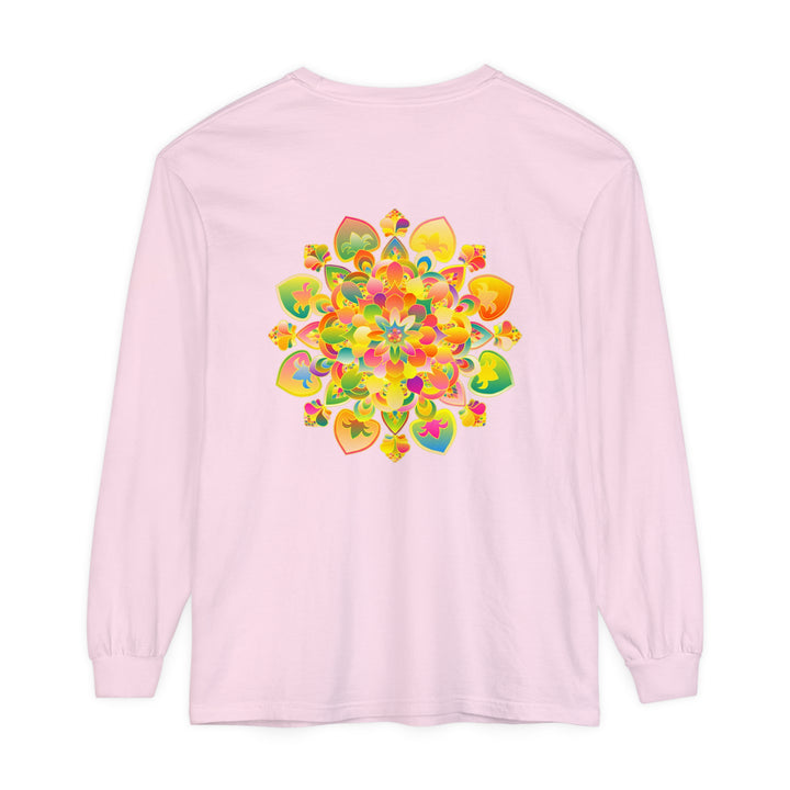 Colorful and vibrant long sleeve t-shirt featuring a psychedelic mandala