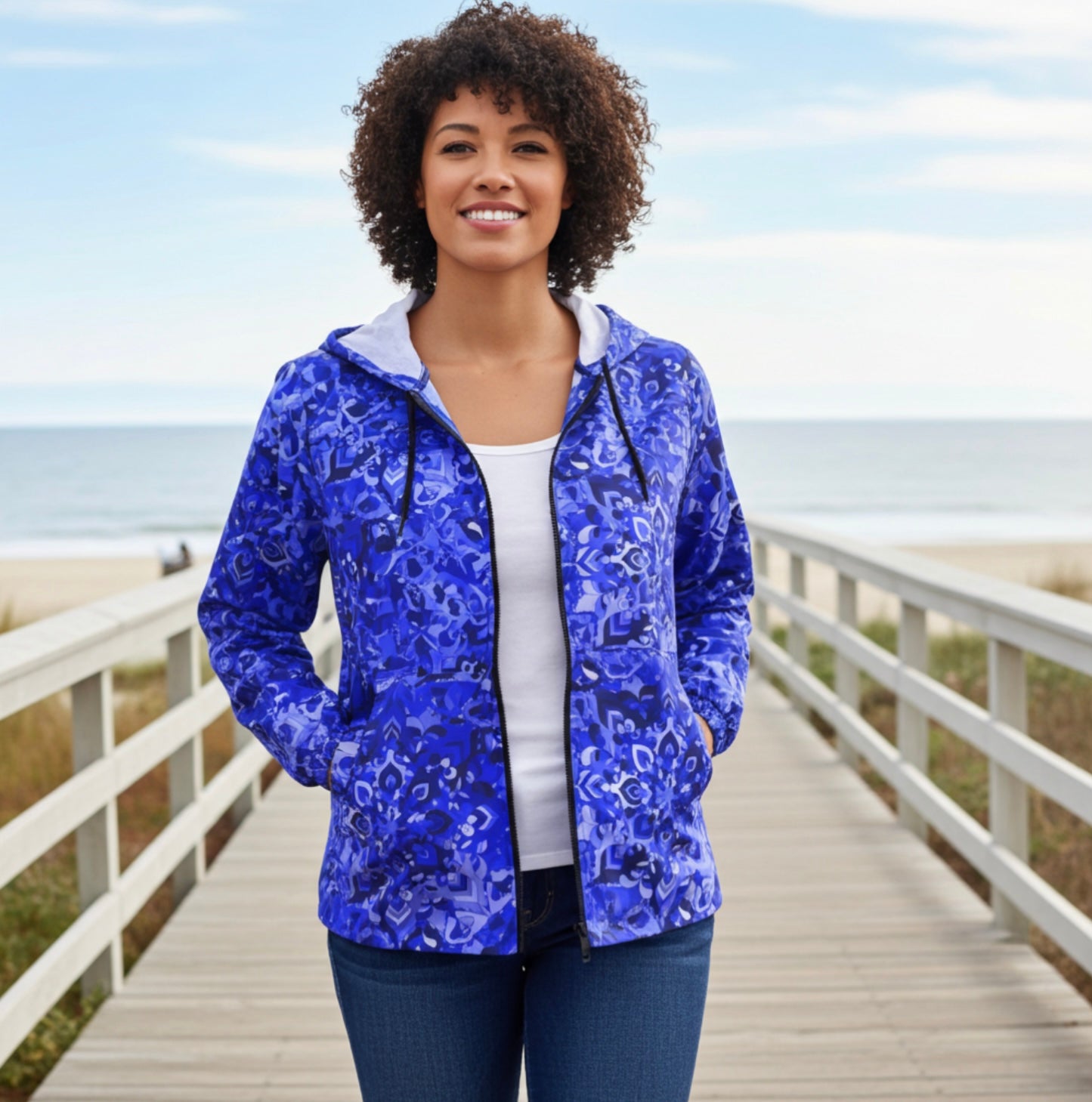 Blue Mandala Windbreaker Jacket – Lightweight Women’s Outerwear