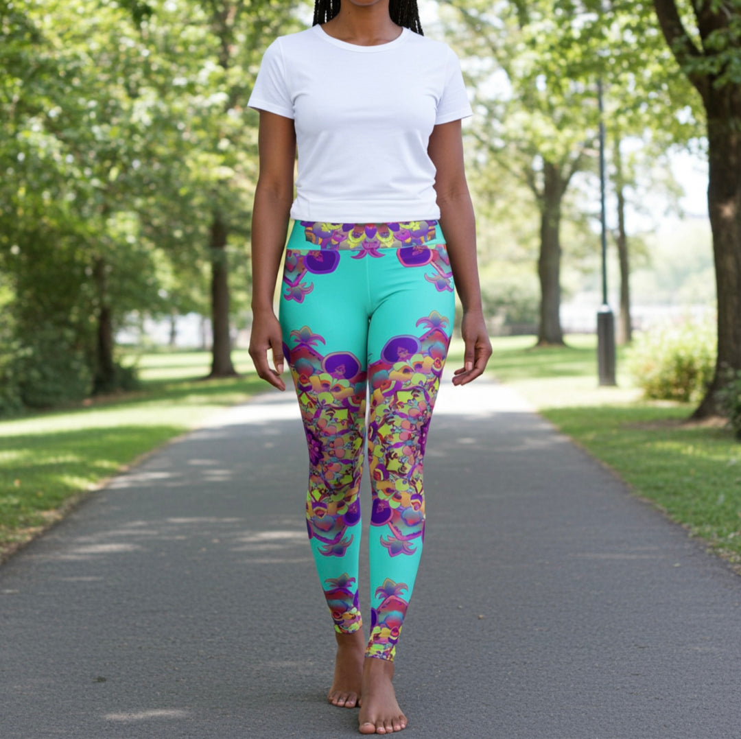 Turquoise Mandala Leggings – High Waist Yoga Pants for Women