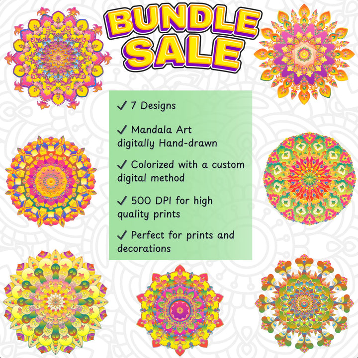 7 Colorful Mandala Art Designs, Transparent PNG digital download - Blululi