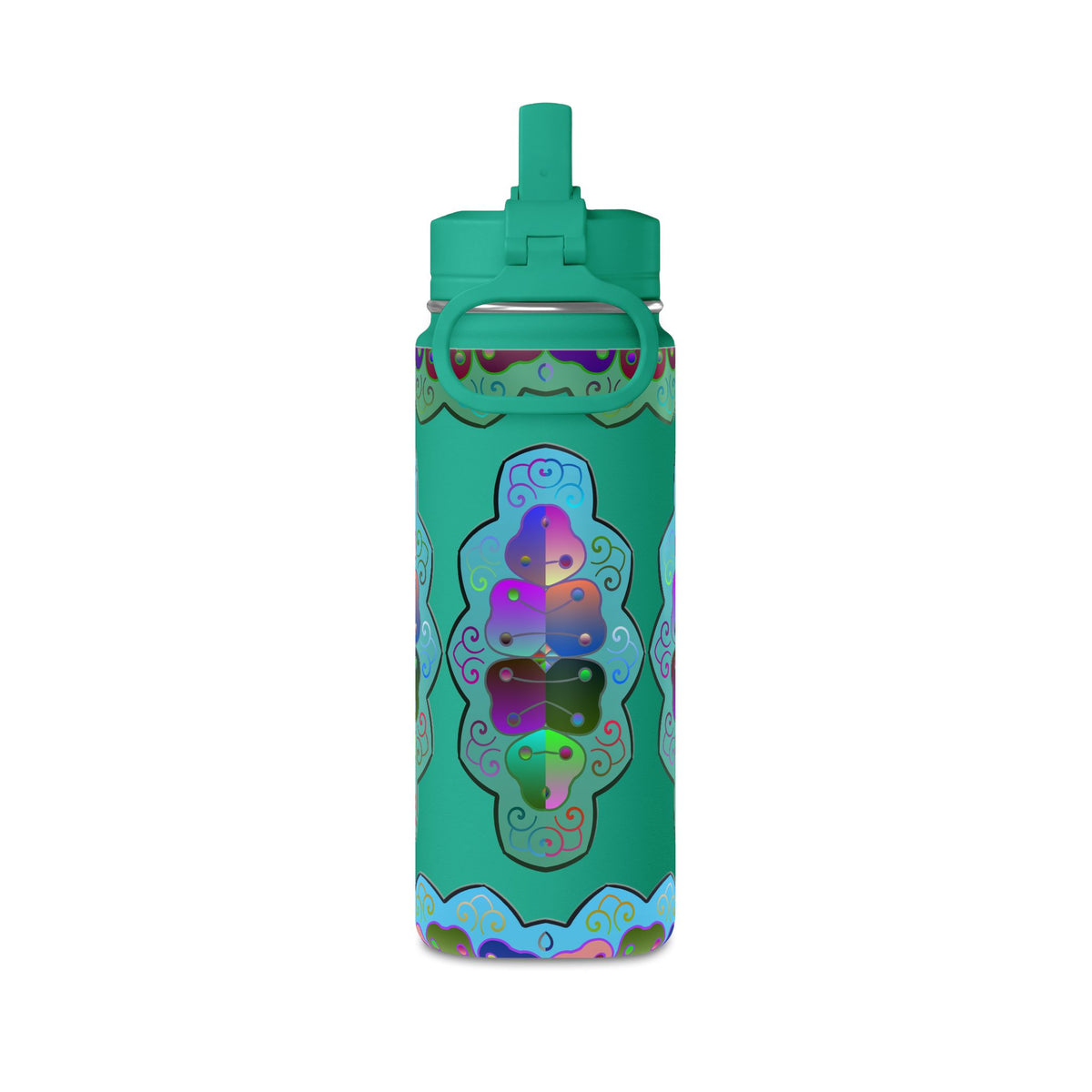 Mandala Floral 20oz Water Bottle — Colorful Boho Hydration Bottle