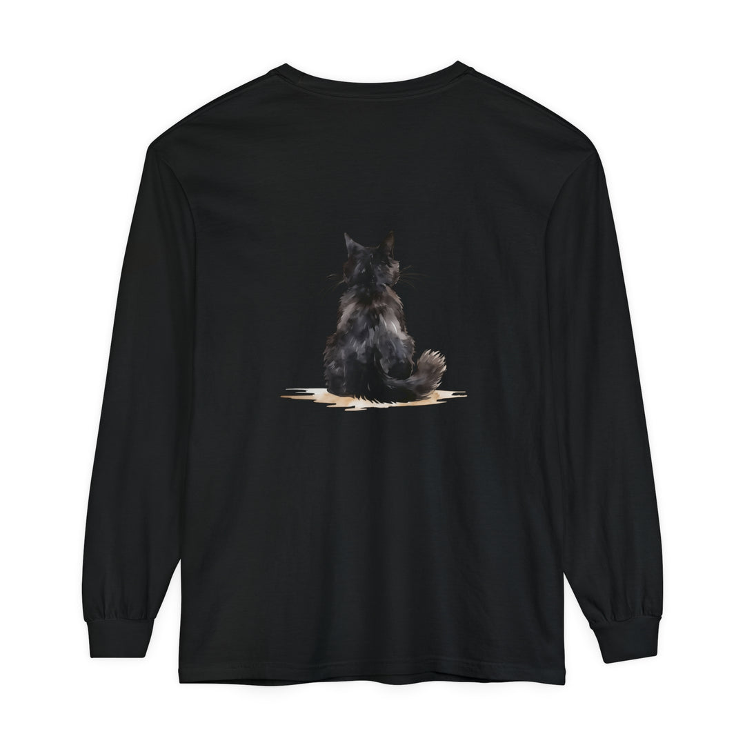 Black Cat Watercolor Unisex Long Sleeve T-Shirt with vibrant, hand-painted design