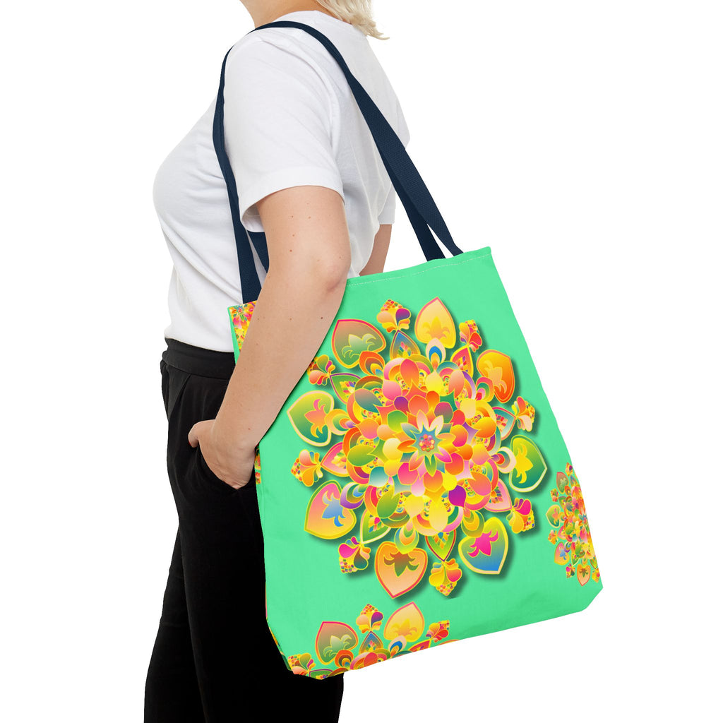 Borsa tote con mandala floreale — Stampa integrale verde tropicale brillante