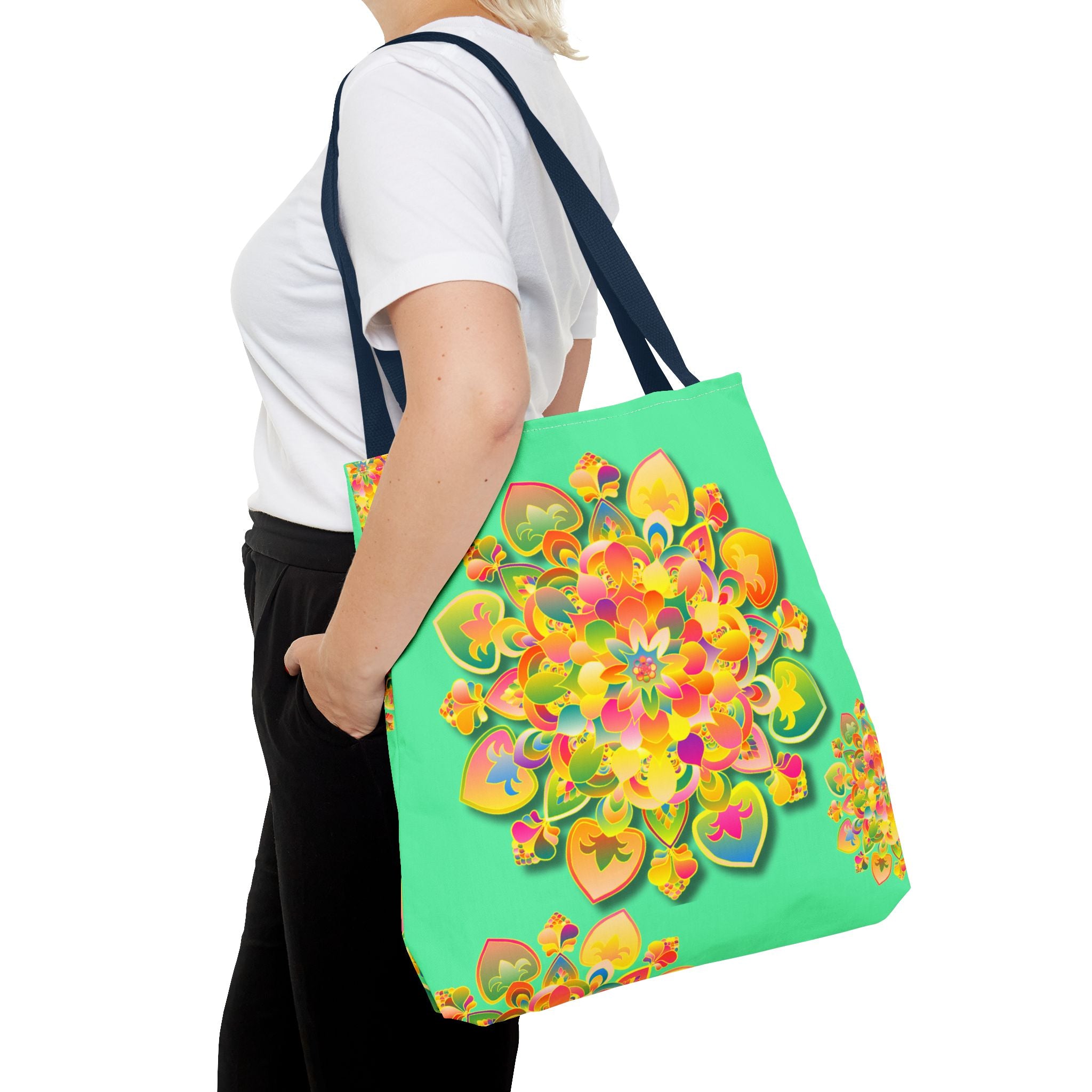 Borsa tote con mandala floreale — Stampa integrale verde tropicale brillante