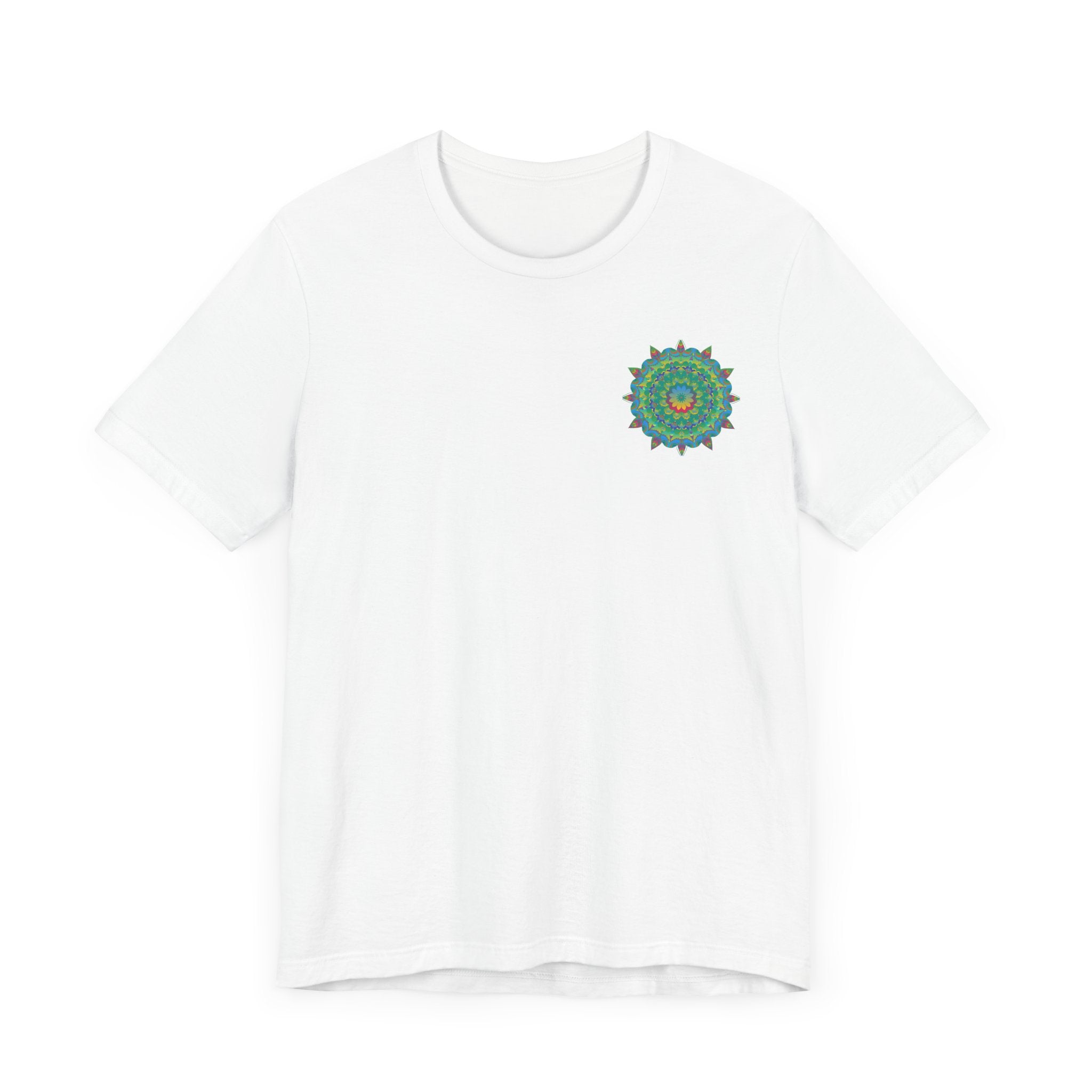 A beautiful and colorful Mandala Tee, symbolizing spiritual peace and harmony, available for purchase